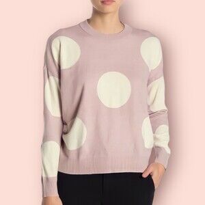 T Tahari Long Sleeve Crewneck Pullover Blush Polka Dot Sz M